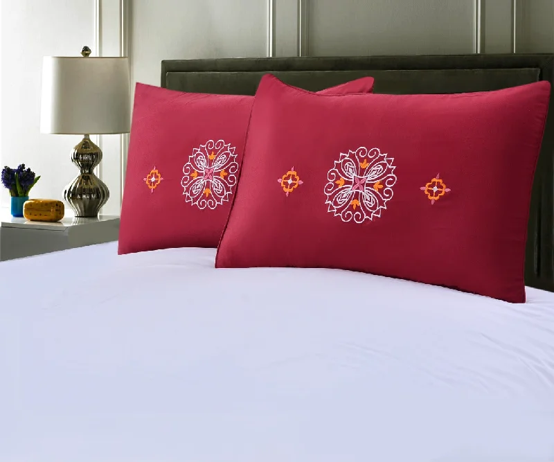 2 PCs Embroidered Pillows(4654)- Red