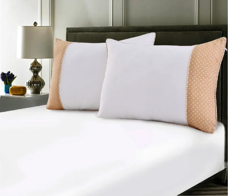 White Pillows Pair(3330) With-Beige Polka