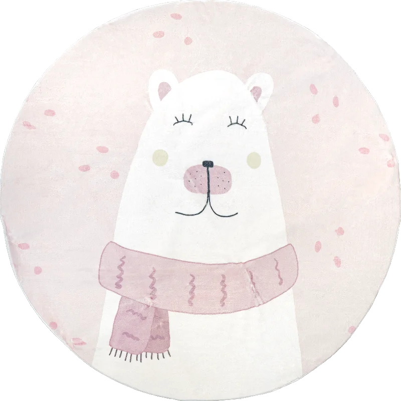 Agathe Polar Bear Kids Washable Rug | Pale Pink