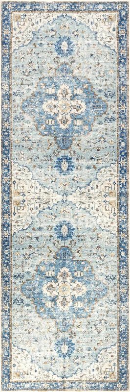 Amaryllis Medallion Washable Rug | Dark Blue