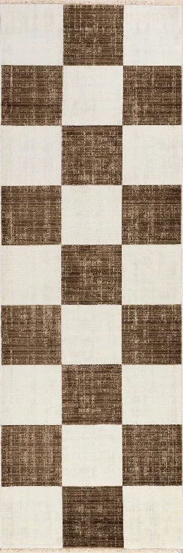 Aspen Checkerboard Fringed Rug | Brown