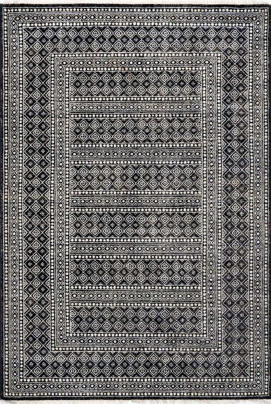 Aurora Grecian Panel Fringed Rug | Grey