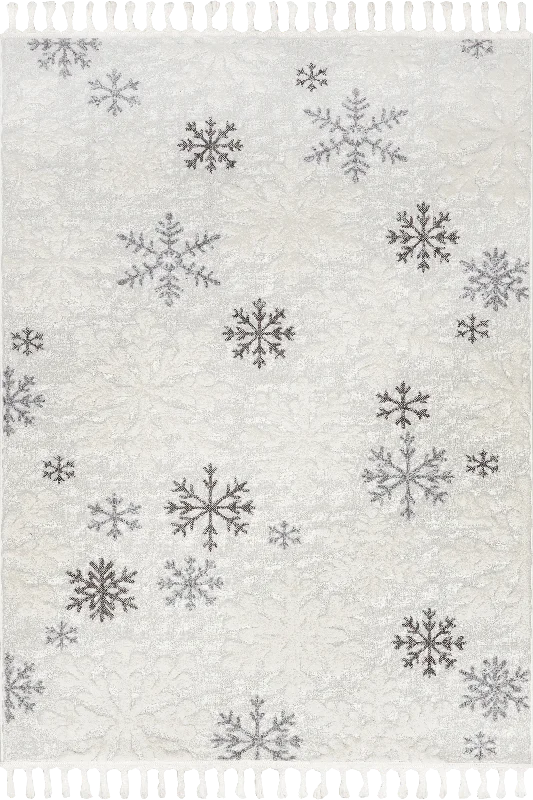 Blanche Snowflake Tasseled Rug | Light Grey