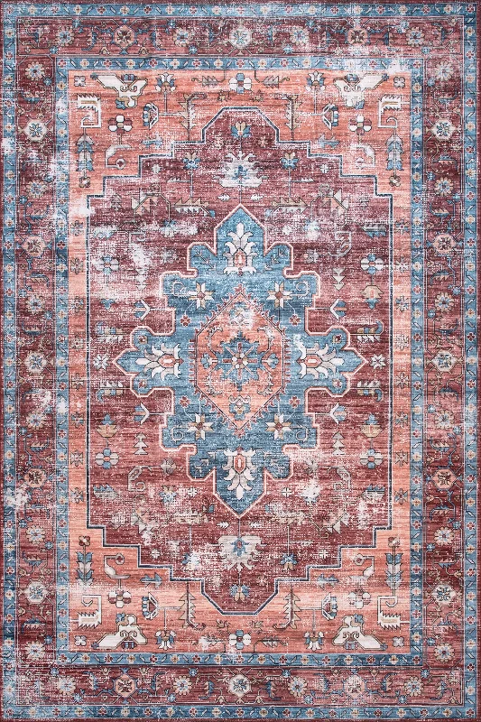 Castle Medallion Washable Rug | Rust