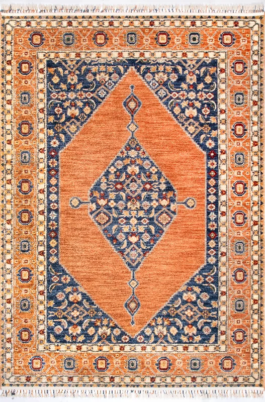 Floral Cardinal Medallion Rug | Rust