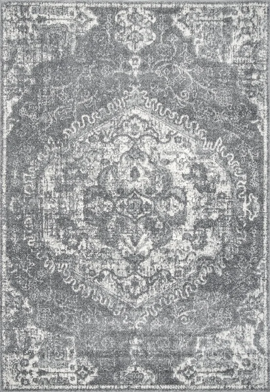 Frilly Corinthian Medallion Rug | Dark Grey