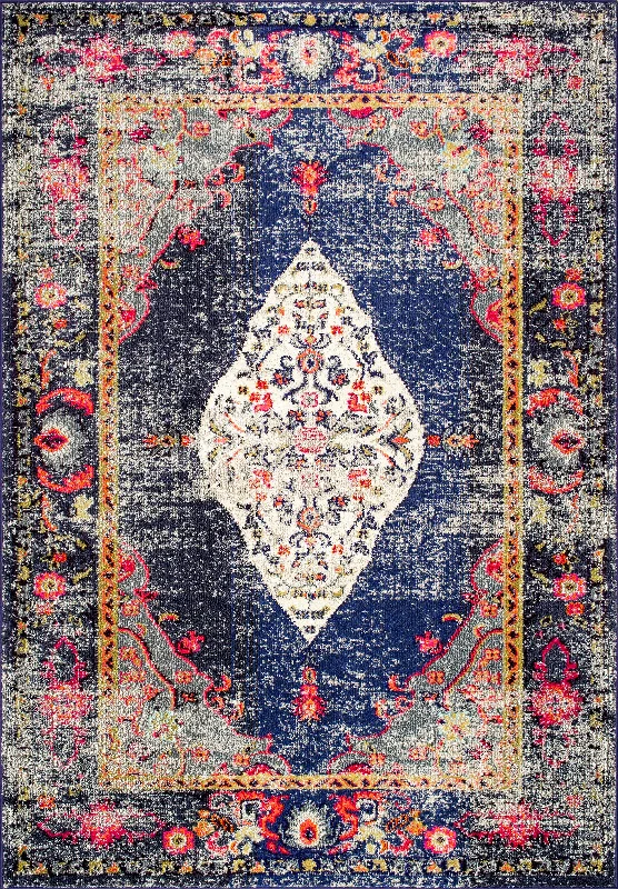 Iris Fading Oriental Medallion Rug | Navy