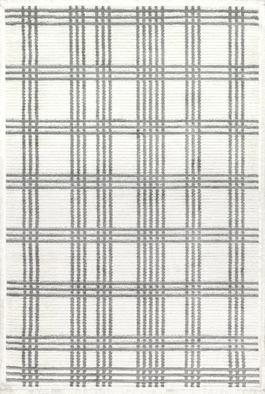 Joanne Plaid Fringed Rug | Light Grey