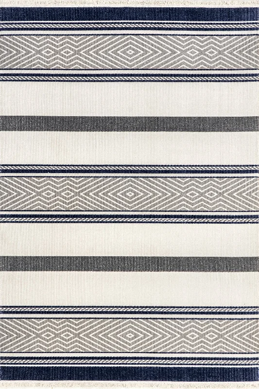 Junina Striped Indoor/Outdoor Rug | Blue Grey