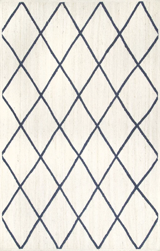 Jute Braided Trellis Rug | White