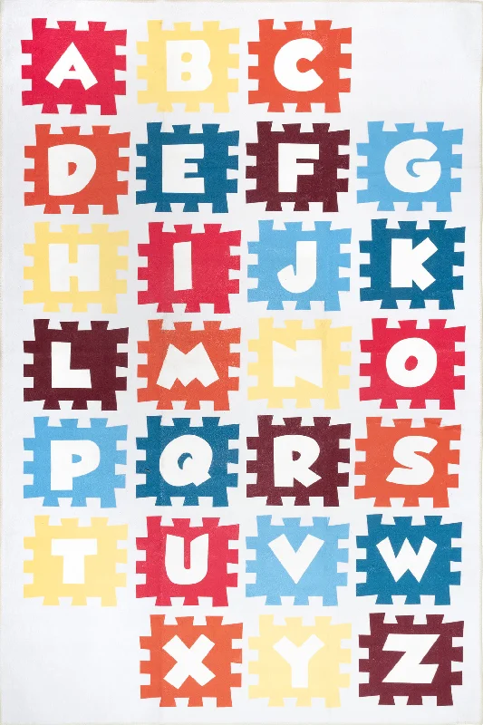 Kayden Alphabet Jigsaw Kids Washable Rug | Multicolor