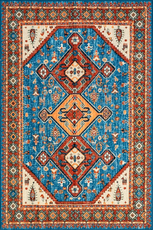 Kindra Bold Medallion Washable Rug | Blue