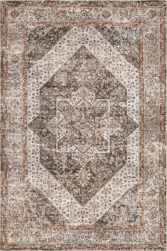 Mandi Vintage Floral Spill Proof Washable Rug | Brown