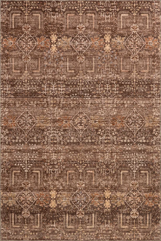 McKenna Floral Spill Proof Washable Rug | Brown