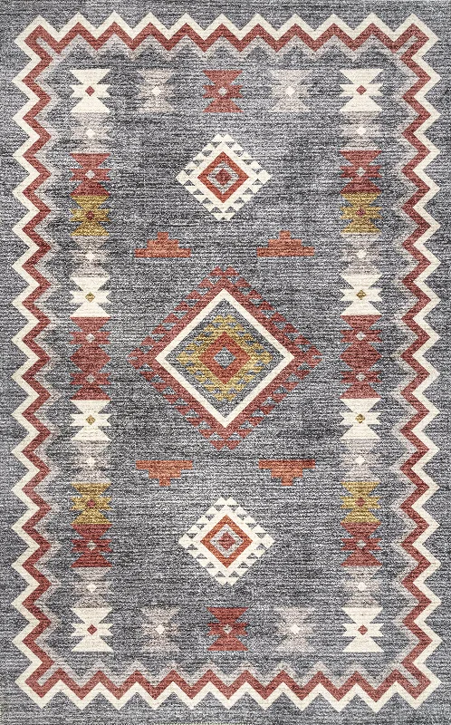 Nancy Southwestern Diamond Washable Rug | Grey