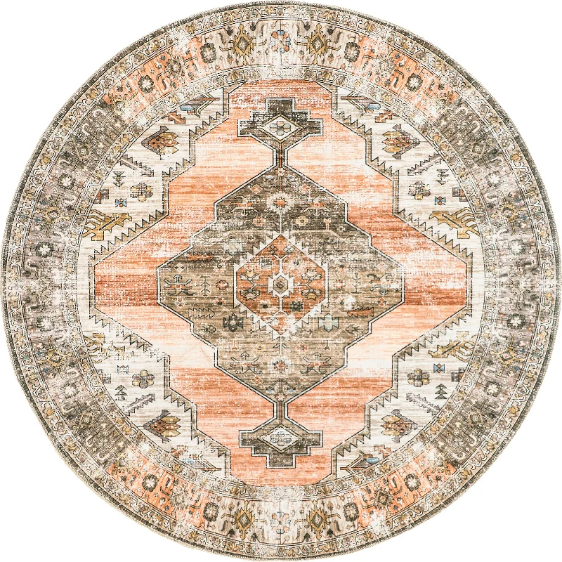 Native Iris Medallion Washable Rug | Peach