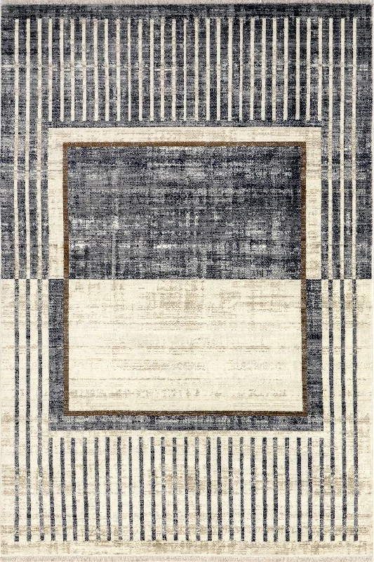 Nettie Mirrored Geometric Fringe Rug | Blue