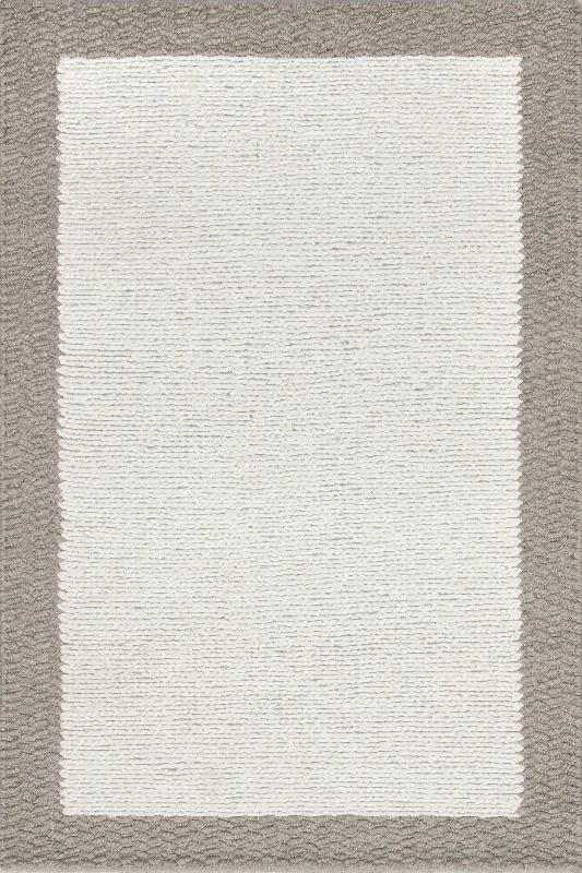 Olea Bordered Chunky Knit Wool Rug | Ivory