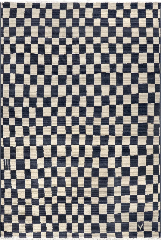 Rasali Checkered Box Rug | Navy