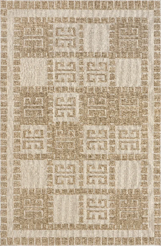 Regina Indoor/Outdoor Checkered Symbols Rug | Beige