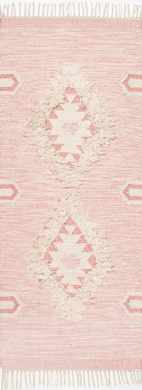 Shaggy Moroccan Lattice Fringe Rug | Pink