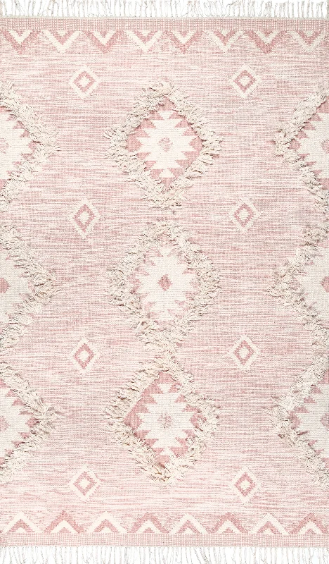 Shaggy Moroccan Lattice Fringe Rug | Pink