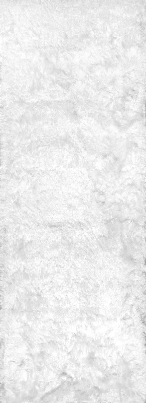 Silky Shine Solid Shag Rug | Pearl White