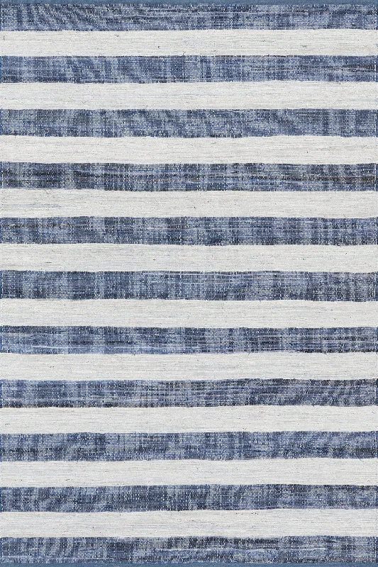 Striped Rag Handwoven Cotton Rug | Blue