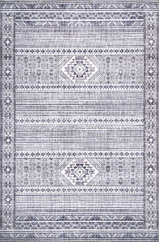 Vicky Banded Washable Rug | Grey