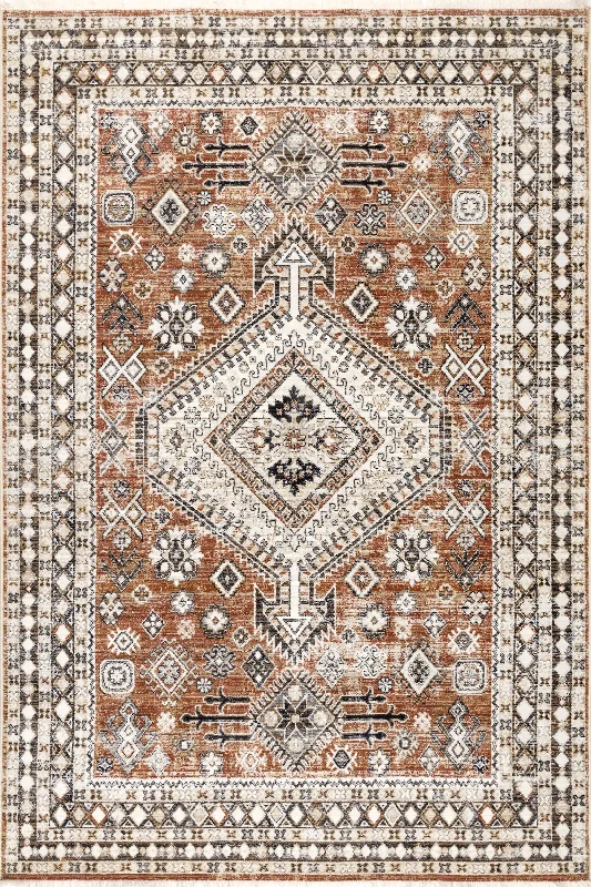 Virgina Medallion Fringe Rug | Rust