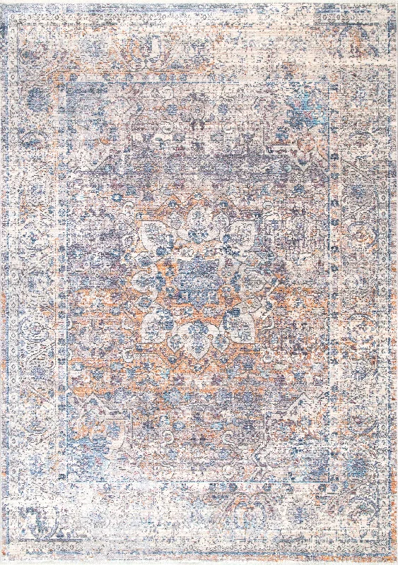 Wreath Medallion Fringe Rug | Blue