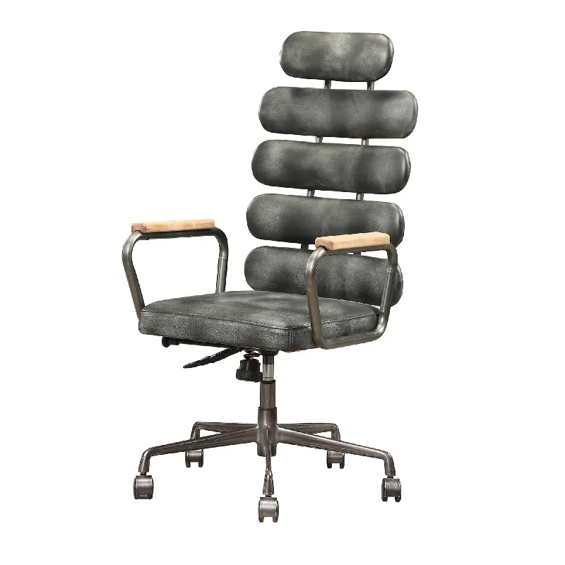 Benzara Leatherette Metal Swivel Executive Chair with Five Horizontal Panels Backrest, Gray