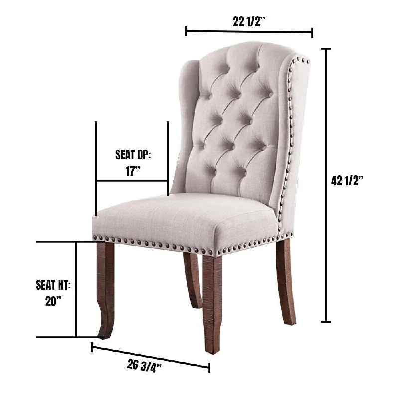 Set of 2 Wingback Dining Chairs, Upholstered with Button Tufted Backrest and Nailhead Trim, Accent Chairs for Dining Rooms