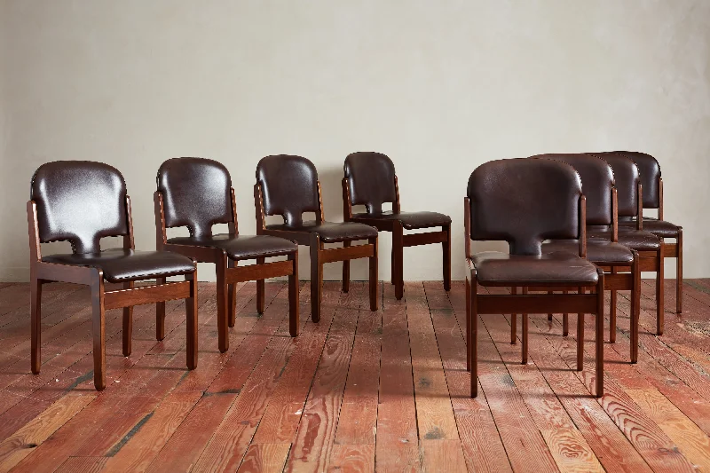 Set of 8 Tobia Scarpa Style Leather Dining Chairs