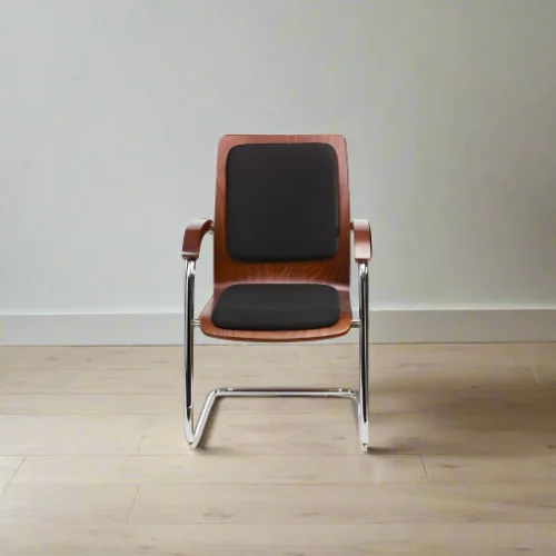 Wood With Leather Padded Visitor Chair