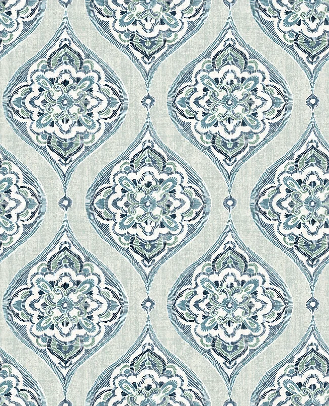 Adele Aqua Damask Wallpaper