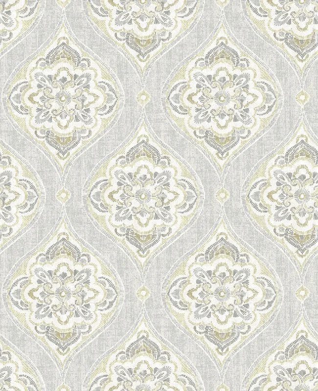 Adele Light Grey Damask Wallpaper