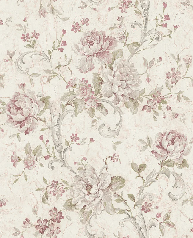 Antiqued Rose Wallpaper in Dusty Mauve from the Vintage Home 2 Collection