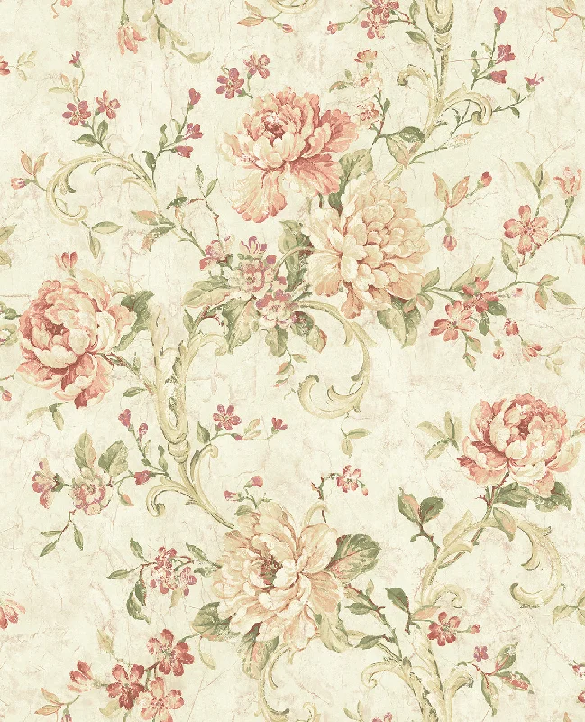 Antiqued Rose Wallpaper in Peachy from the Vintage Home 2 Collection