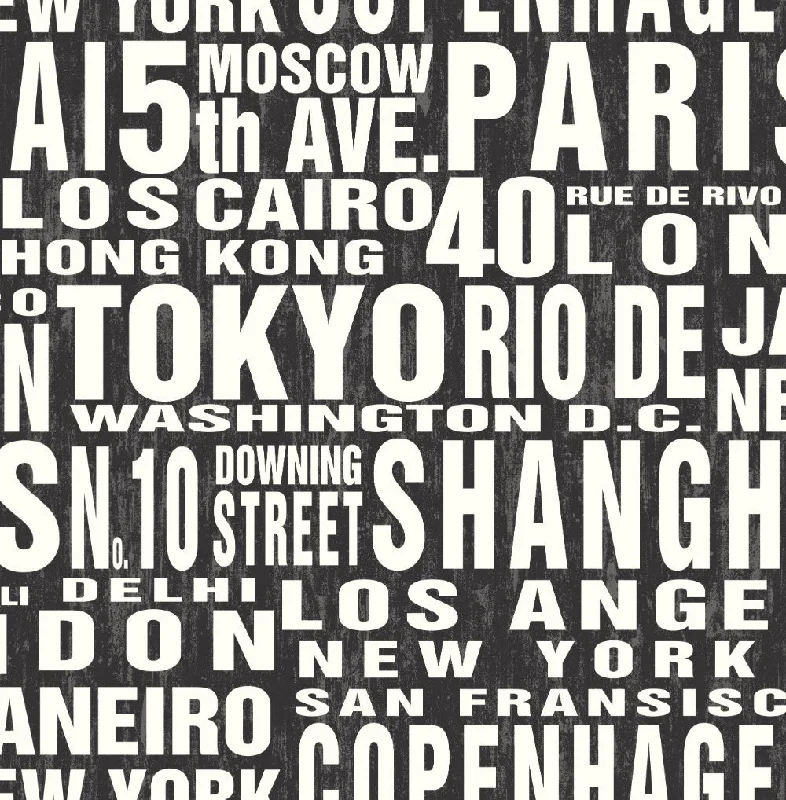 Around The World Peel-and-Stick Wallpaper in Black and White