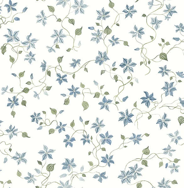 Betsy Blue Heather Floral Trail Wallpaper