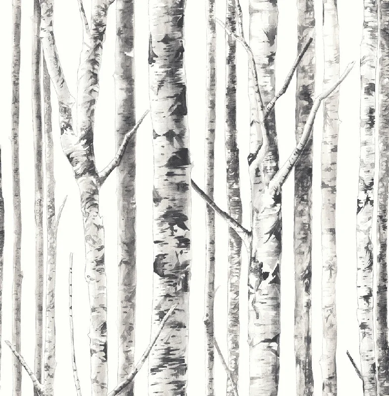 Birch Wallpaper in Ivory and Grey from the Solaris Collection