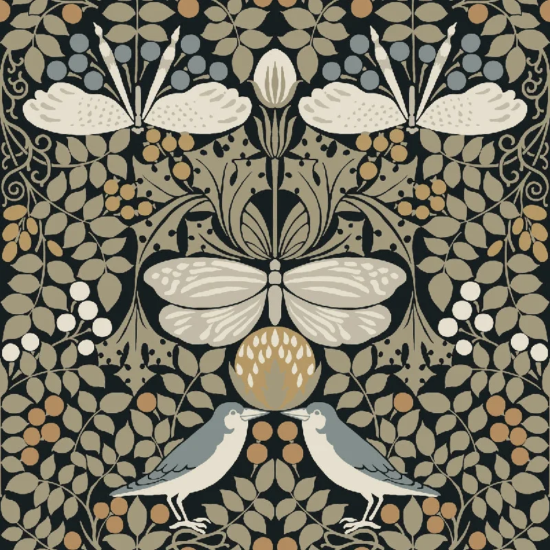 Butterfly Garden Black Wallpaper from the Arts and Crafts Collection