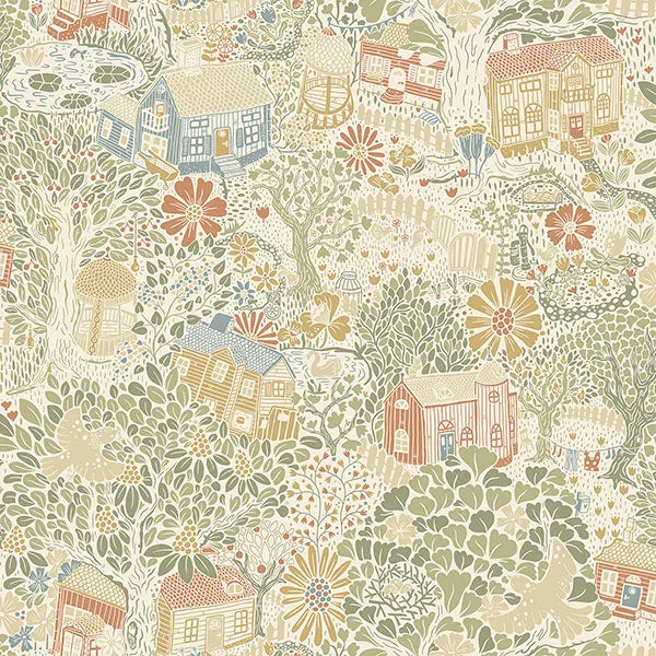 Bygga Bo Neutral Woodland Village Wallpaper from Briony Collection