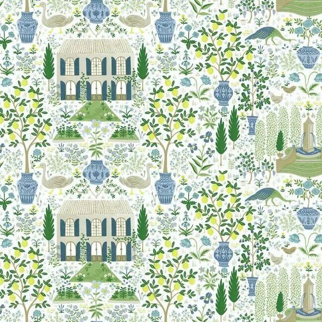 Camont Wallpaper in Blue-Green from the Rifle Paper Co. Collection