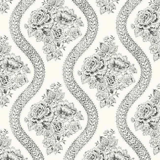 Coverlet Floral Wallpaper in White and Black from the Magnolia Home Collection