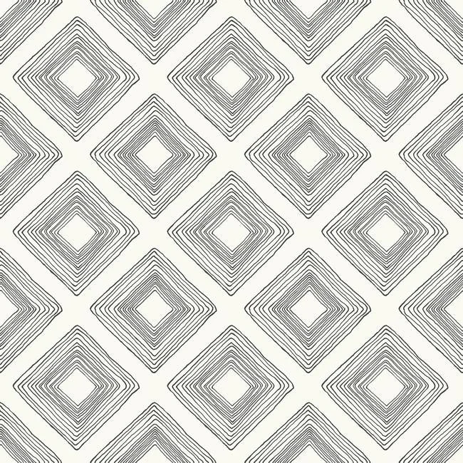 Diamond Sketch Wallpaper in Black on White from Magnolia Home Vol. 2