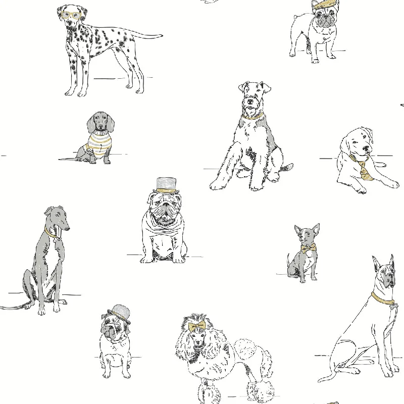 Dog's Life Silver/Gold Peel & Stick Wallpaper