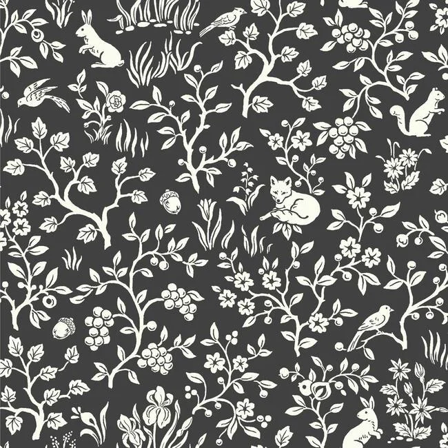 Fox & Hare Wallpaper in Straight Black from Magnolia Home Vol. 2