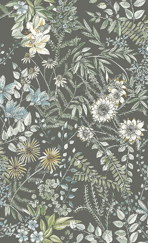 Full Bloom Taupe Floral Wallpaper